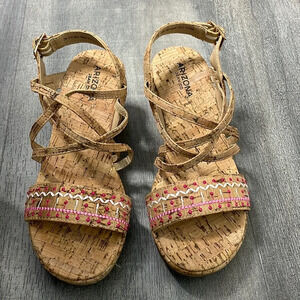 Girls boho style wedge cork sandals size 2